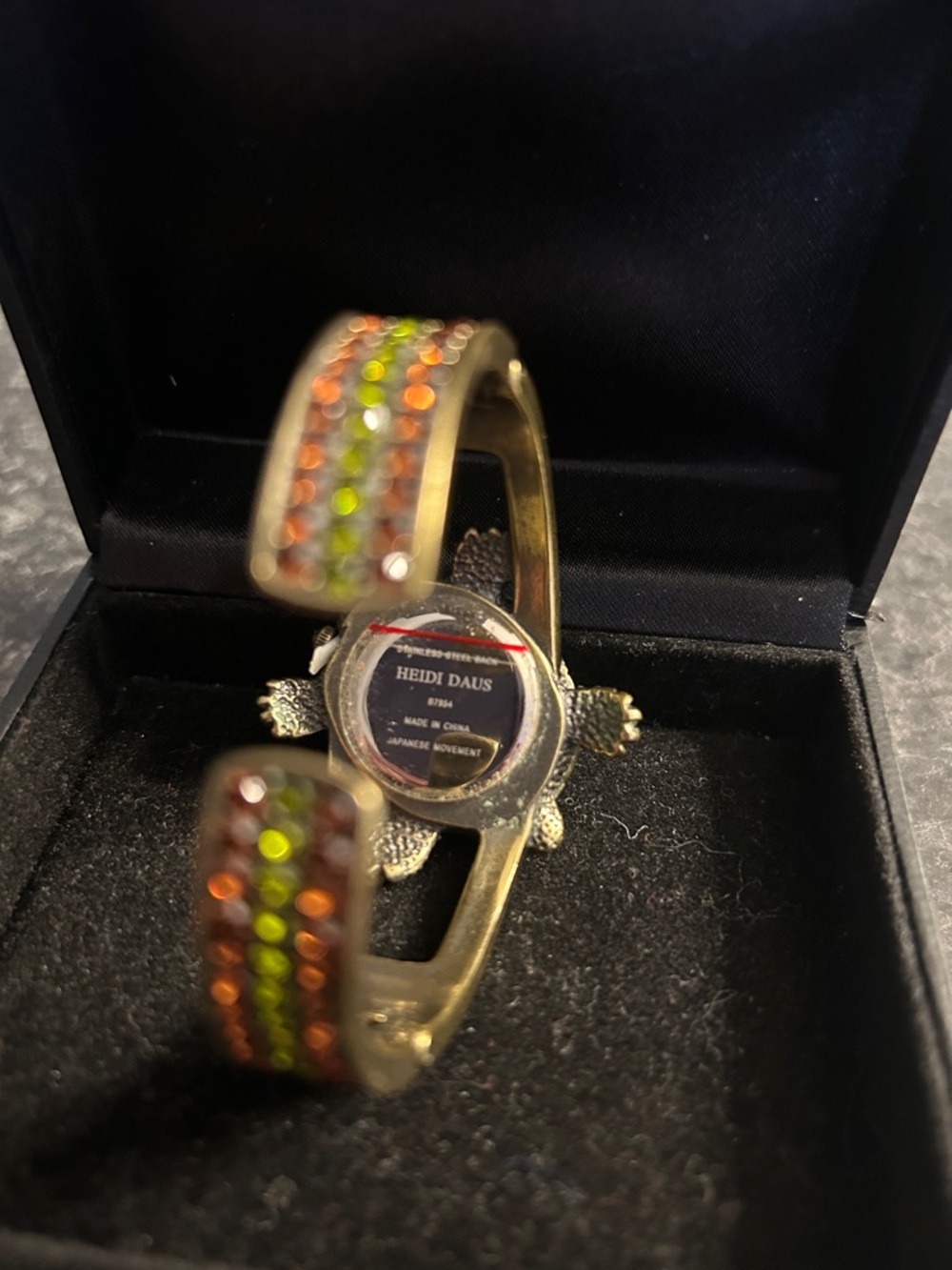 Heidi Daus Turtle Crystal Bronze 6.5" Hinged Bangle Hidden Watch Bracelet - Picture 3 of 3
